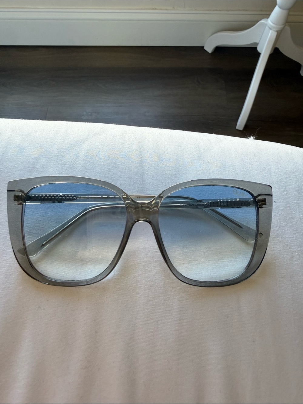 Quay Australia Oversized Transparent Gray Sunglasses with Blue-Tinted Lenses